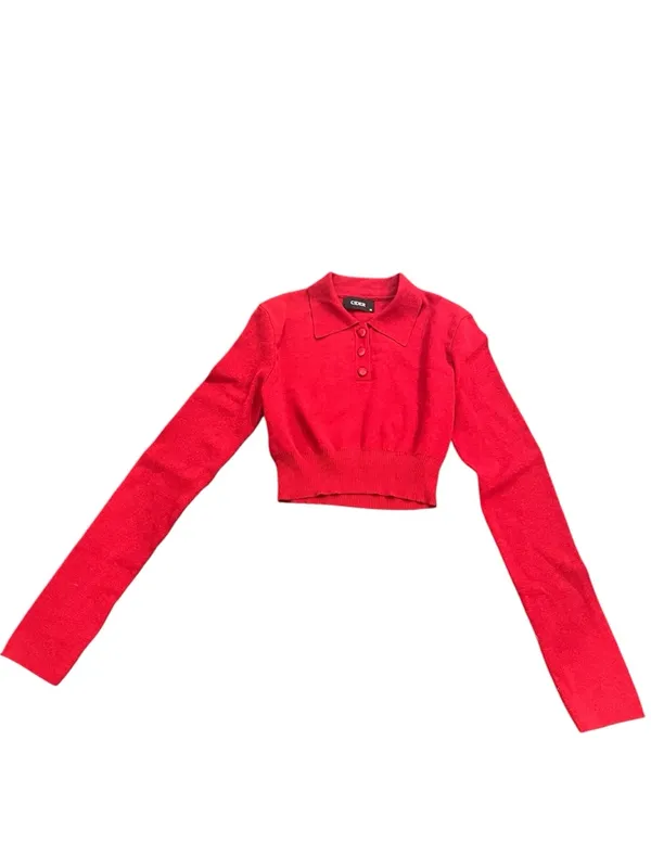 Cider Red V-Neck Collared Button Sweater - Image 2