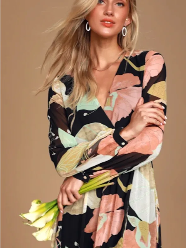 LULU's Floral Sexy Romantic Flowy Floral Wedding Formal Event Satin Maxi Dress - Image 6