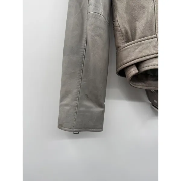 AllSaints Balfern Leather Biker‎ Jacket Women's Size 0 Taupe Moto Fall Edgy - Image 10