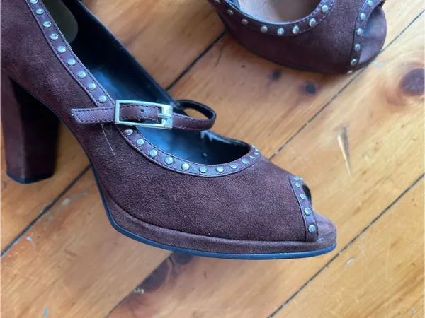 Aerosoles Peep Toe Pump Suede Brown Comfort Shoe 8 transpose - Image 2