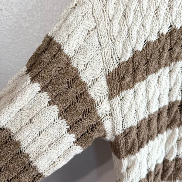 Pilcro by Anthropologie Womens Sweater Longline Ivory Beige Stripe Size XL - Image 7