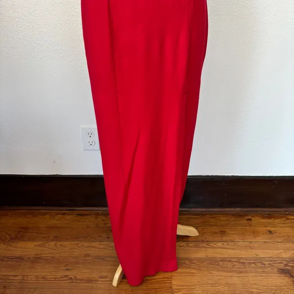 Vintage Solid Red Sleeveless Full Length Strappy Rhinestone Formal Dress - Image 6
