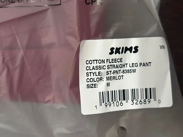 Skims Cotton Fleece Classic Straight Leg Pant Merlot medium new with tags - Image 7