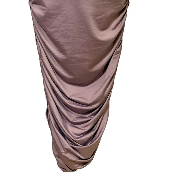 The Fashion Poet Mauve One Shoulder Ruched Bodycon Midi Dress XL Cutout Purple - Image 3