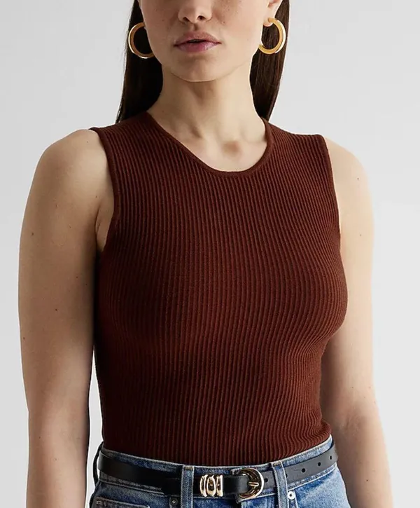 Express Brown Ribbed Tank Top - Image 2