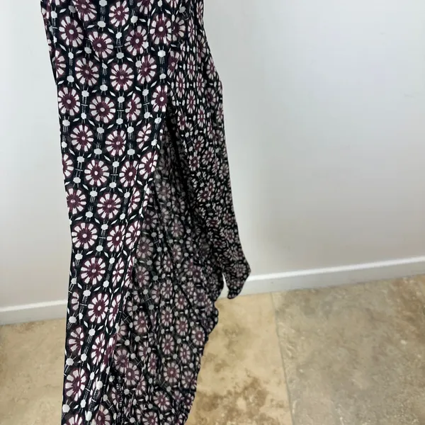 Free People Brielle Midi Dress Mesh Ruched Floral Side Slit Black Combo XS NWT - Image 7