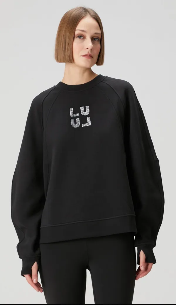 Lululemon Scuba OS Hip-Length Pullover Jewelled Black Oversized Crewneck M/L NWT - Image 5