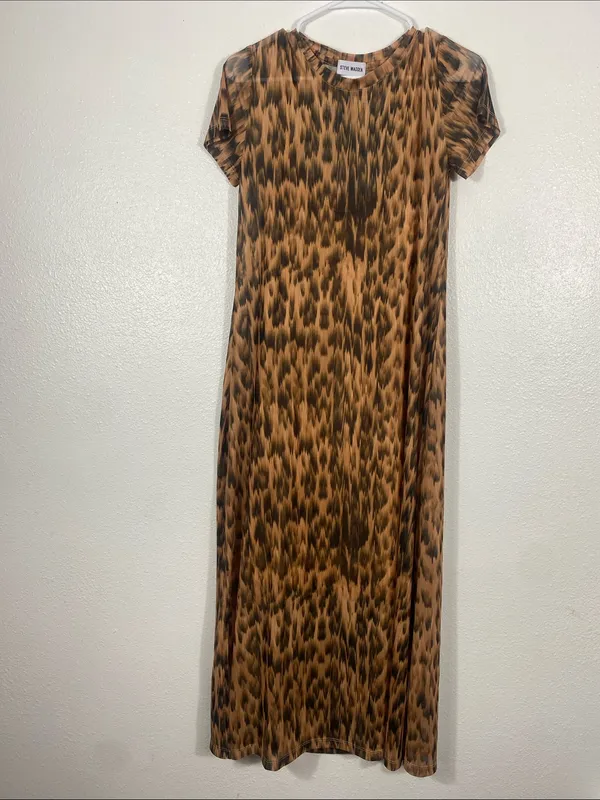 Steve Madden Leopard Mesh Maxi Dress Slit EUC Size M - Image 2