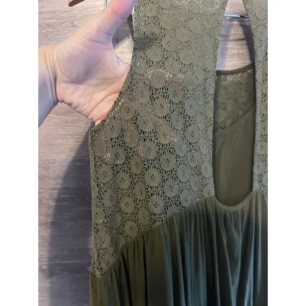 Anthropologie Lilka Dress Olive Green Rayon & Lace Sleeveless Open Back Sz S - Image 11