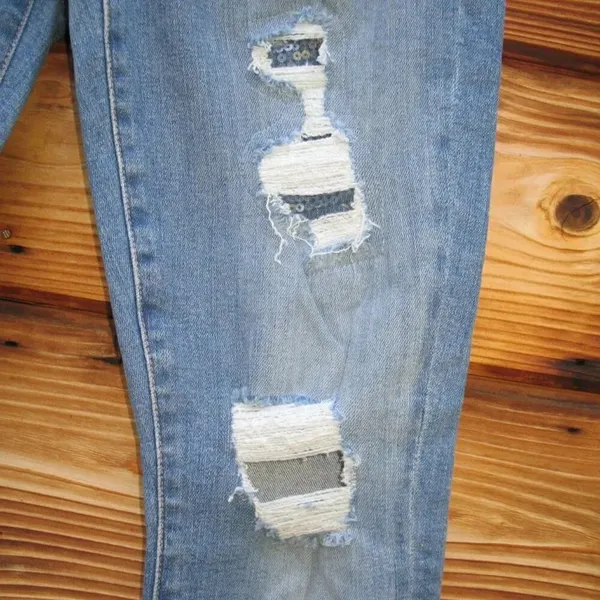 NWT 7 For All Mankind Ankle Skinny Distressed Sequin Jeans - Image 6