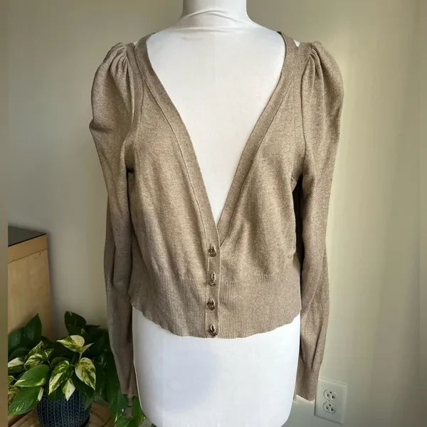 Anthropologie Moth Cardigan Sweater Tan Shoulder Cutout Size S - Image 4