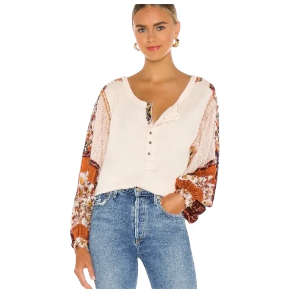 Free People Light Magic Long Sleeve Henley Tee Top Shirt XS - Image 2