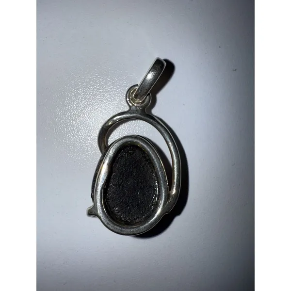 Vintage Flecked Baltic Amber Sterling Silver‎ Modernist Pendant - Image 2