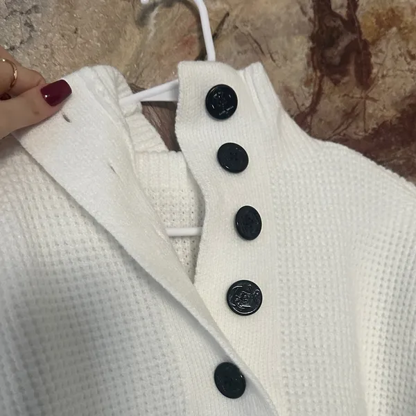 Commense Open Collar Button Up Sweater size small White - Image 5