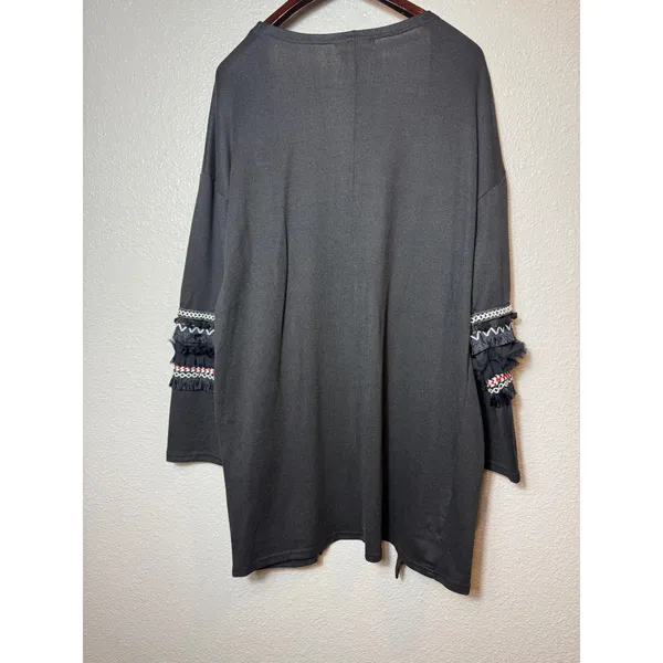 Hipster Row Embellished Duster Cardigan Black Open Front Fringe Sleeves SizeXL - Image 2