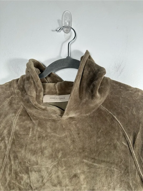 Fear of‎ God Essentials Velour Hoodie Womens M Taupe Brown Oversized Pullover - Image 5