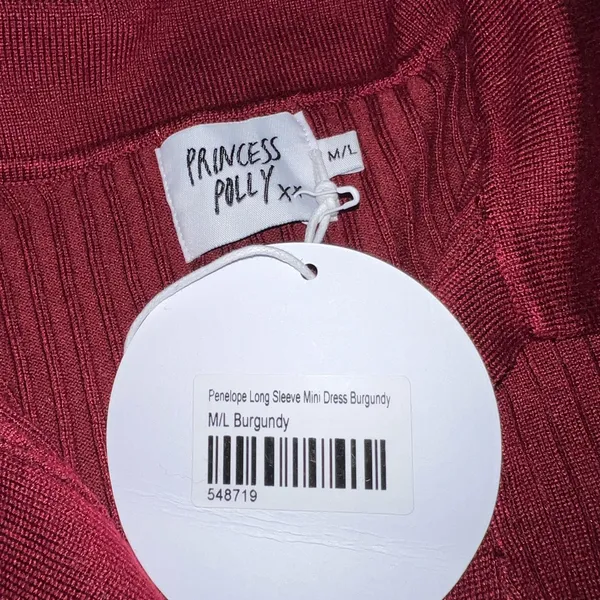 Princess Polly Penelope Long Sleeve Mini Dress in Burgundy Size M/L New with tag - Image 11