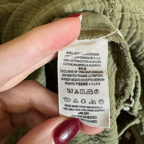 Free People all about the feels button down top tunic‎ shirt sz large in green - Image 4