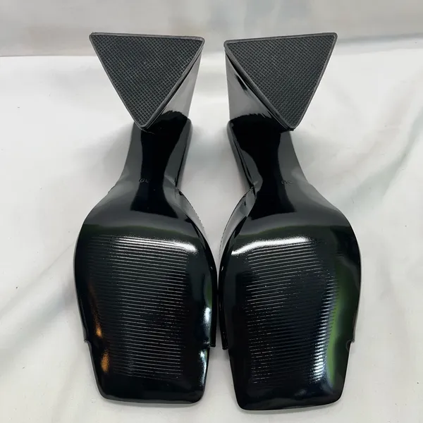 Elegant Black Patent Leather Heels Women 8.5 W/Triangle‎ Chunky Heel Slip On - Image 6