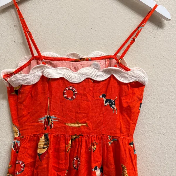 Anthropologie Celandine Linen-Blend Scalloped Mini Dress XXS Red Nautical - NWT - Image 6