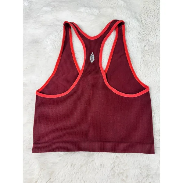 FP Movement Free People Ribbed Crop Tank Burgundy Red Racerback Activewear - Image 2