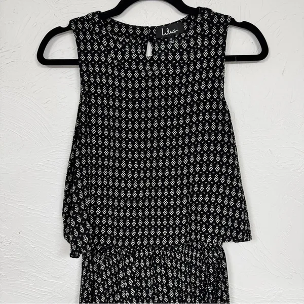 Lulus Black White Printed Tiered Romper Womens S Beachy Casual Summer Sleeveless - Image 3