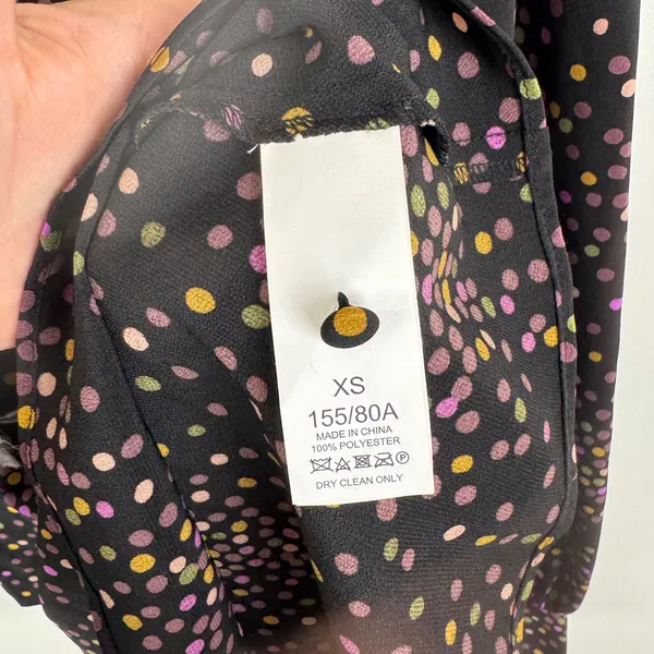 Kate Spade Polka Dot Wrap Blouse‎ Size XS Black Peplum Long Sleeve Preppy Office - Image 5