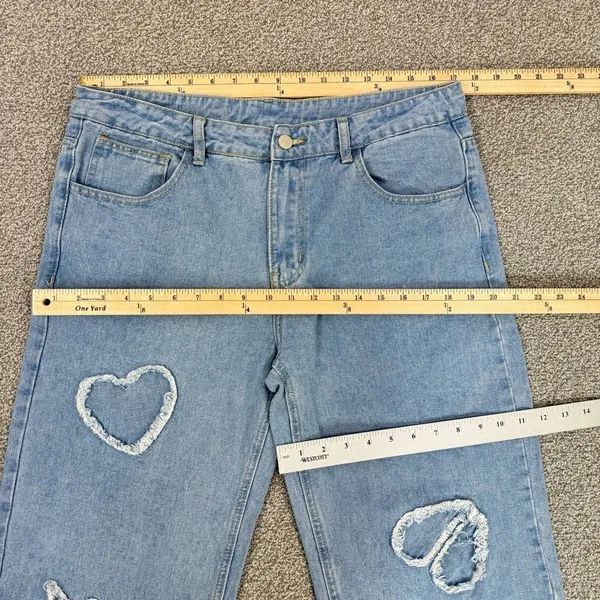 Q&J Jeans Patchwork Hearts Wide Leg High Rise‎ Jeans Large Boho Streetwear - Image 9