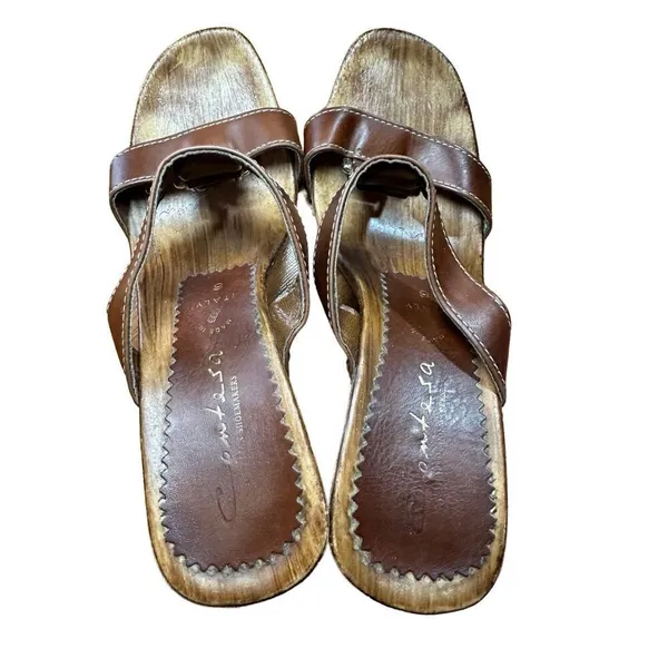 Italian Shoemakers Contesa‎ Wood Look Wedge Brown Sandals Sz 6 Made In Italy - Image 6
