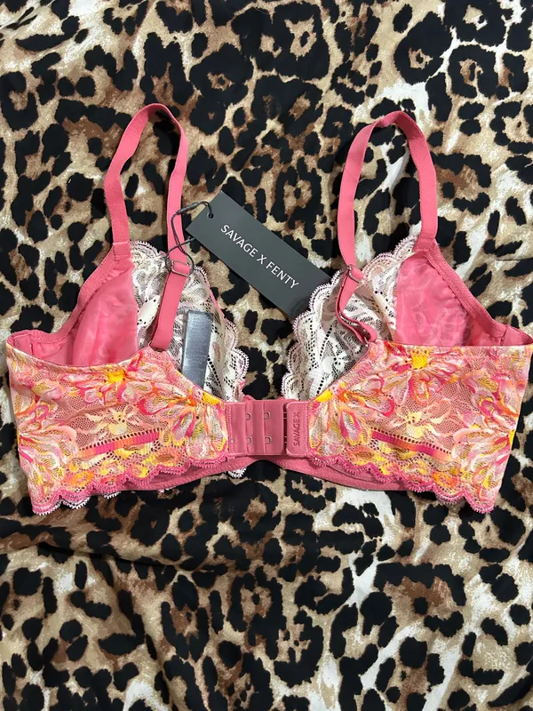 Savage X Fenty Pink & Yellow Floral Lace Underwire Bra - Image 2