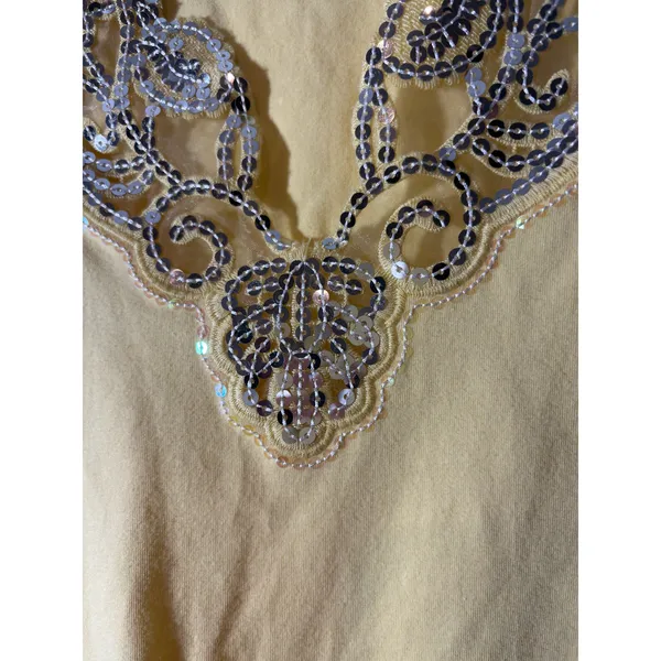 Boston Proper Size M Yellow Embroidered Sequin Sleeveless V-Neck Y2K Tank Top - Image 3