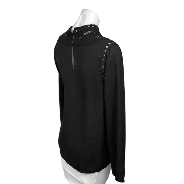 Anthropologie Daniel Rainn Black Boho Lace Long Sleeve Mock Neck Blouse Top Sz M - Image 3