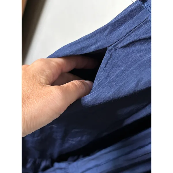 Navy Blue Maxi Halter Dress Boho Tie Back Pockets Size M - Image 6