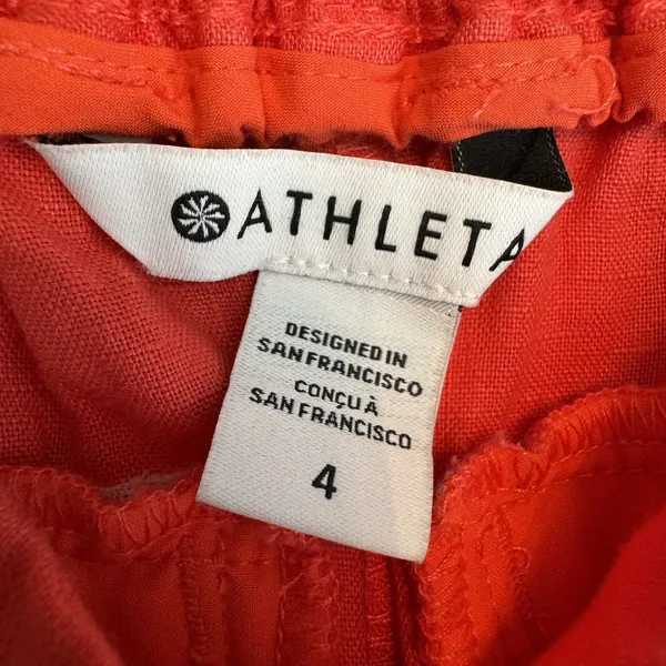 Athleta Playa Linen Wide Crop Pants 4 Passionfruit Coral Pleated Wide Leg Resort - Image 7