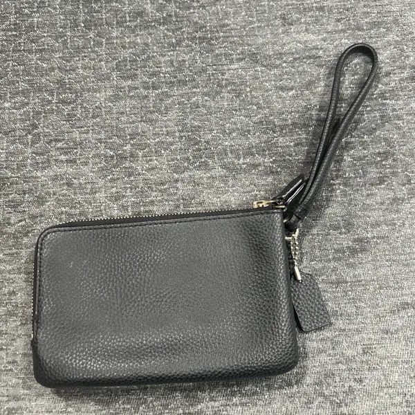Coach Double Zip Wristlet Pebble Leather Black Wallet Clutch - Image 4