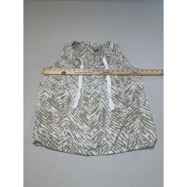 Ann Taylor LOFT Sleeveless Animal Print Top Size M Cream Tan V Neck Tie Detail - Image 6