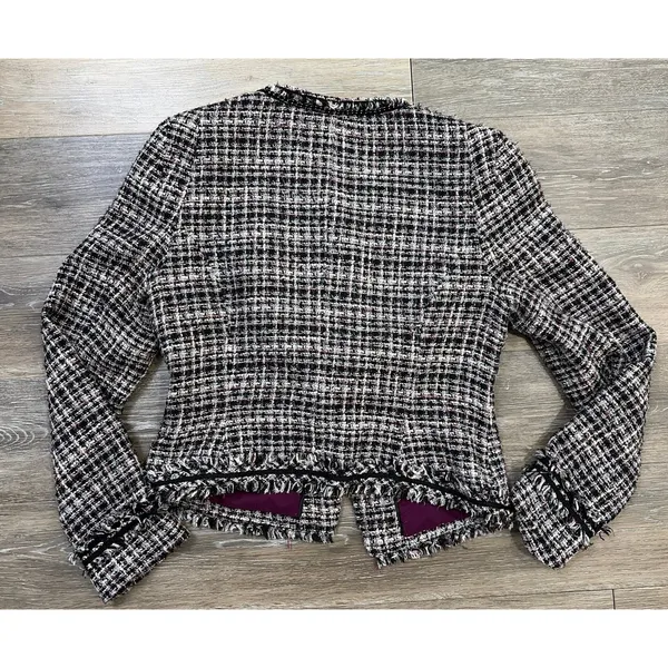 White House Black Market Tweed Jacket Fringe Trim Blazer Women 8 - Image 7