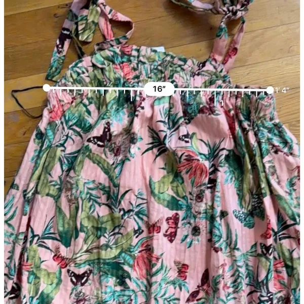 H&M Smocked-bodice strappy dress in a pink/floral or tropical pattern 12 New - Image 7