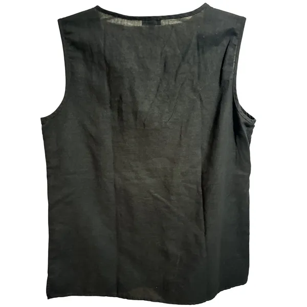 Talbots Embroidered Sleeveless Top 10 Black Excellent‎ Linen Blend Split Neck - Image 3