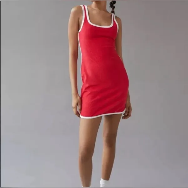 Urban Outfitters Mini Terry Athletic Dress NWT Small Cherry Red Retro White - Image 3