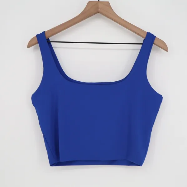 Royal Blue Scoop Neck Crop Top Tank Sleeveless Stretch Size L - Image 2