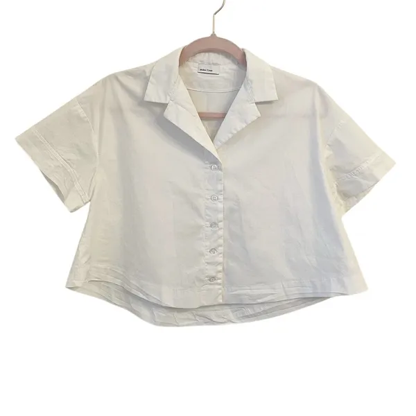 Mabel Frost Tanvi Top Button Up Shirt S Cropped Boxy Oversized Minimalist Spain - Image 3