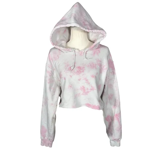 Artist Union Hoodie Womens Small Pink Tie Dye Cropped Raw Hem Long Sleeve - Image 8