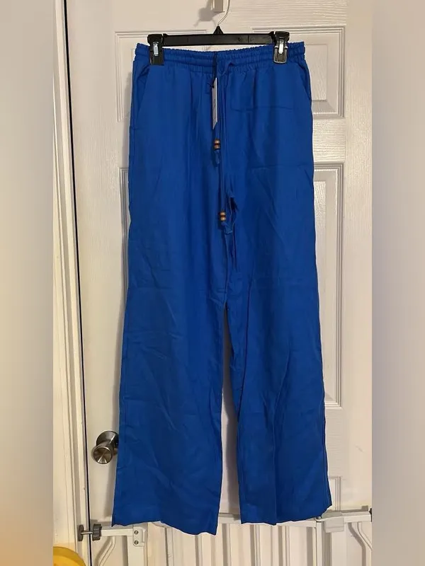 Love Tree Cobalt Blue Wide-Leg Drawstring Pants - Image 2