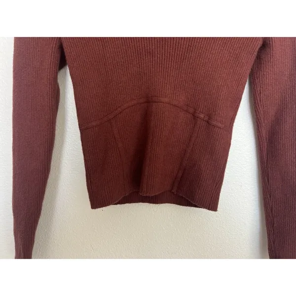 Abercrombie & Fitch Scoop Neck Burgundy Ribbed Corset Sweater Cropped Top Small - Image 4