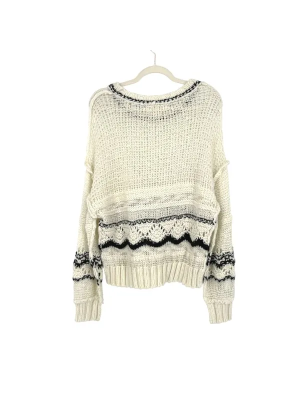 Saltwater Luxe Open Knit Sweater Cream Black Size XL Rustic Coastal Boho Chic - Image 7