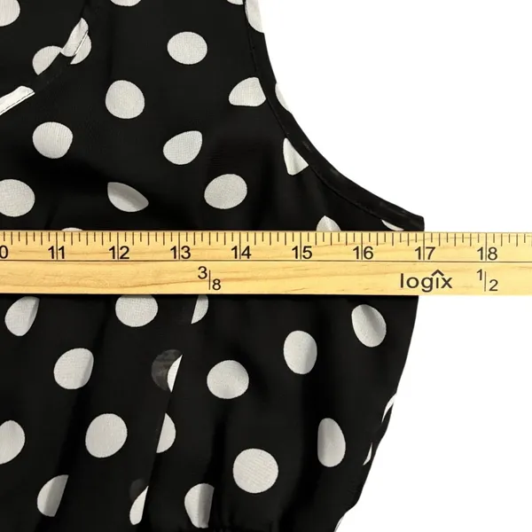 Paper Dolls Rockabilly Black White Polka Dot Smocked Waist‎ Racerback Dress, Sz L - Image 4