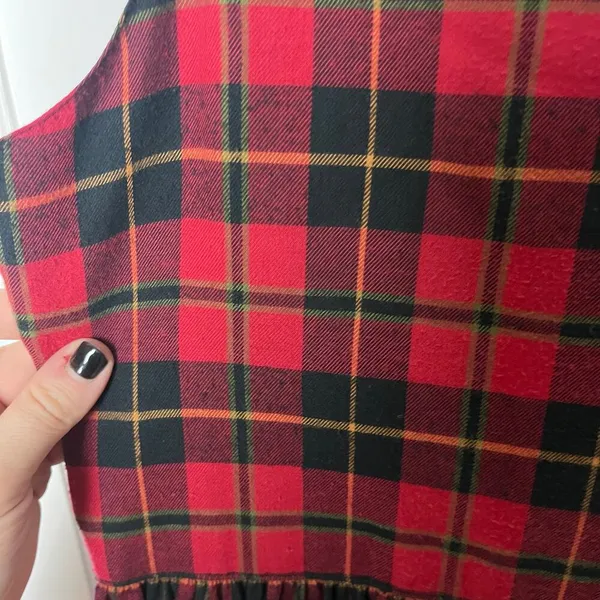 Vintage Susan Bristol Red Black Plaid Pinafore Midi Flannel Holiday Dress Size 8 - Image 5
