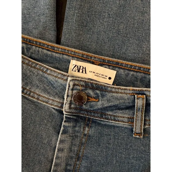 ZARA Womens Jeans Blue Denim High Rise Wide Leg Baggy Zip Fly Medium Wash Size 2 - Image 3