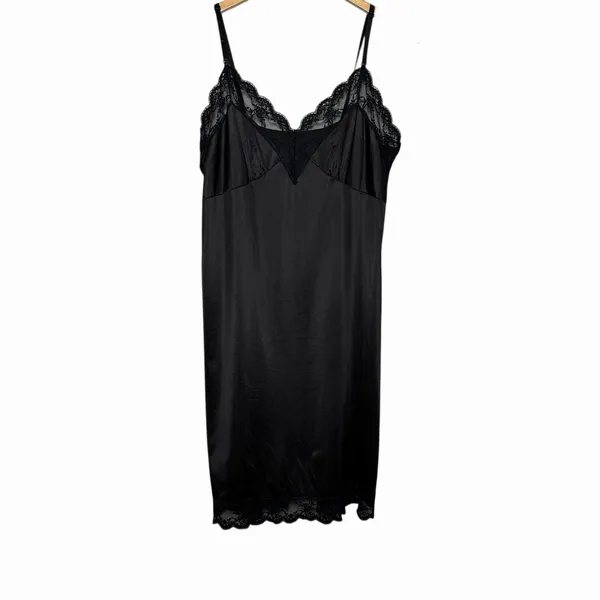 Y2K Women's Black Lace Satin Slip Dress XS-S Coquette Boudoir Nightgown Romantic - Image 2